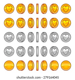 Heart Coins Rotation Animation Sprites