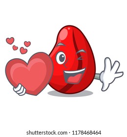With heart cola nut fruits isolated on cartoon