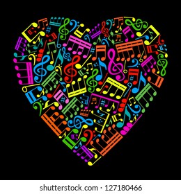 Heart collected from musical notes