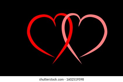 Heart collection design vector icon. Red heart icon on black background. Hearts romantic day feeling love.