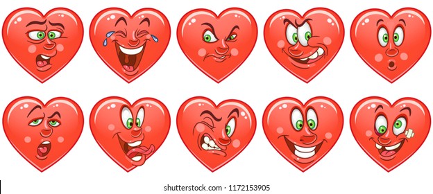 Heart collection  Emoticons  Emoji  Love symbol  Cartoon design element for Valentines Day greeting card  kids coloring book page  t  shirt print  icon  logo  label  patch  sticker 