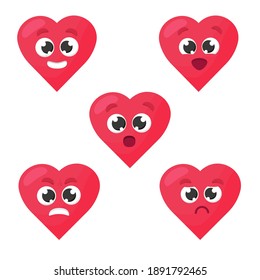 Heart collection. Emoticons. Emoji. Love symbol. Cartoon design element for Valentines Day greeting card