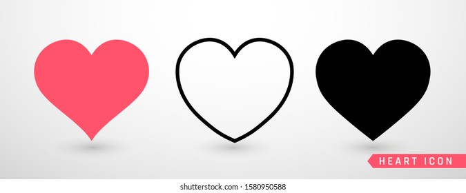 Heart collection flat icon set. Love symbol isolated on gray background. Vector illustration.