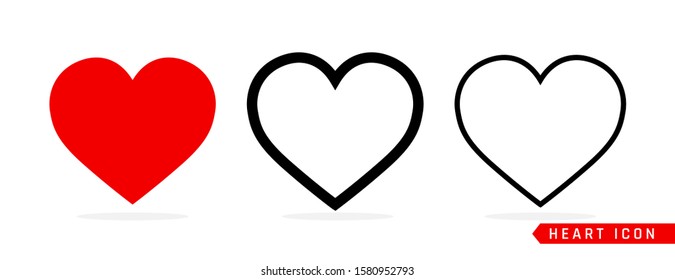 Heart collection flat icon set. Love symbol isolated on gray background. Vector illustration.