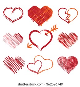 Heart collection icon, love valentine symbol. Hand drawing, isolated on white, vector