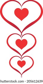 heart collection illustrations Small red in large hearts, various sizes, on a white background.