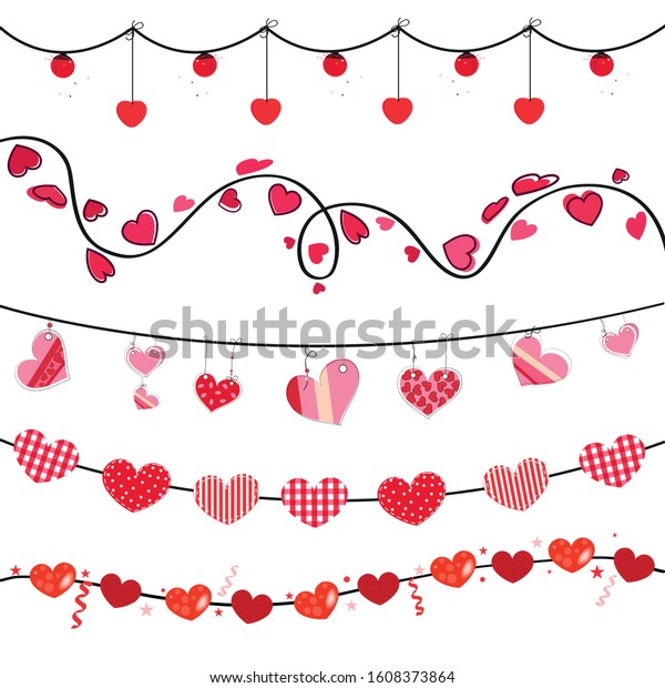 Heart Collection. Set hearts for Valentine\'s Day\
greeting card design element. Heart and line decorative border\
frame vector