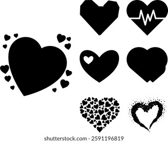 Heart Collection Set of Simple and Decorative Heart Shapes. Calligraphy Designs.