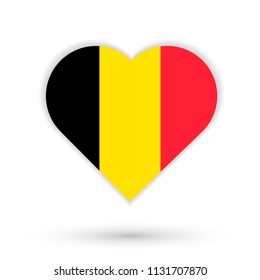 Heart in the color of the Belgian flag isolated on white background.  Flag of Belgium. I love Belgium. Vector illustration.