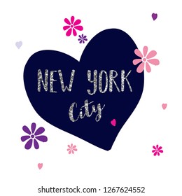heart color flower glitter text girl tee illustration art vector 