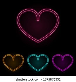 un conjunto de neones color corazón. Línea delgada simple, vector de contorno de iconos web para ui y ux, sitio web o aplicación móvil
