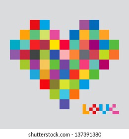 Heart Of Color Pixels. Heart Bit. Pixel Art. Love.