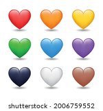 Heart Color Set Icons.  Cartoon Style Love Symbol emoji. Heart Love Emoji Icon on white background. Red, orange, yellow, green, blue, purple, black, white, brown color hearts