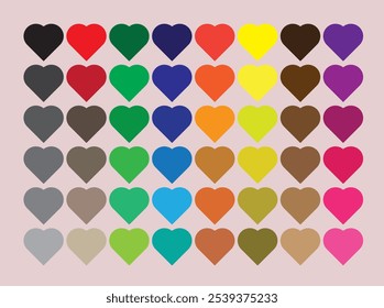 Heart Color Set Icons. Cartoon Style Love Symbol emoji. Heart Love Emoji Icon.