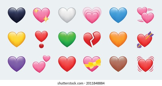 Heart Color Set Icons vector illustrations. Set of Hearts in different colors and types