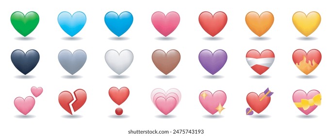 Heart Color Set Icons vector illustrations. Set of Hearts in different colors and types	