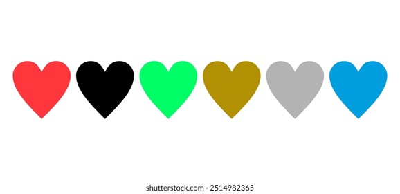 Heart Color Set Icons vector illustrations. Set of Hearts in different colors.