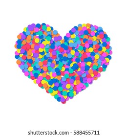 Heart of colored confetti. Romantic flat object. Vector