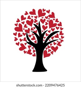  heart colored tree,with red heart shape leaves, vector. Illustration on white background.