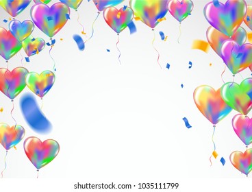 Heart colorful balloons Balloons and confetti Carnival festive background. Vector illustration. holiday illustration with confetti balloons Party decorations for birthday