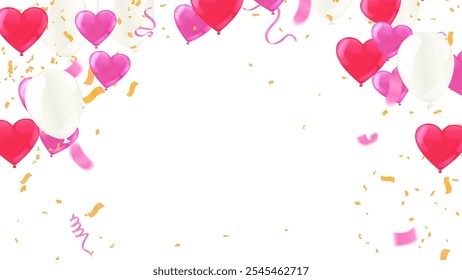Heart colorful balloons Vector Illustration of Happy Valentines Day and Birthday banner ribbons and balloons
