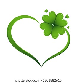 	
Heart with colorful clover leaf, shamrock. Logo, icon. St. Patrick's day illustration, vector