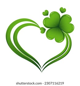 Heart with colorful clover leaf, shamrock. Logo, icon. St. Patrick's day illustration, vector	
