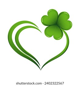 Heart with colorful clover leaf, shamrock. Logo, icon. St. Patrick's day illustration, vector