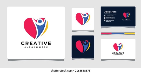 Heart Colorful Happy People Logo Template With Business Card Design Inspiration