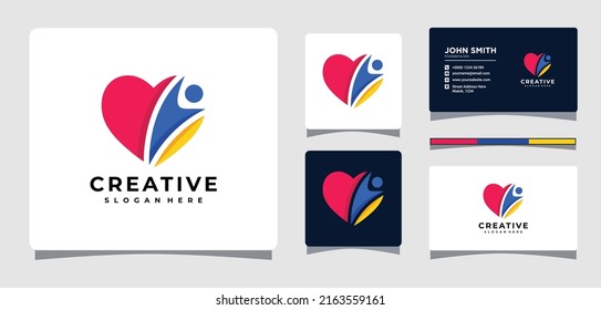 Heart Colorful Happy People Logo Template With Business Card Design Inspiration