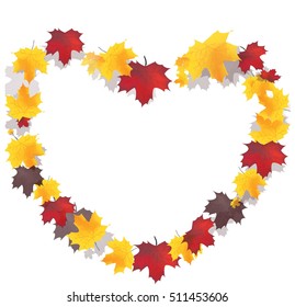 heart of colorful maple leaves isolated on white