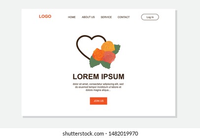 heart and colorful roses, vector landing page template