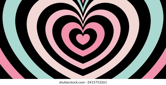 Heart colorful tunnel background in cartoon retro design. Heart background. Vector illustration for love or Valentine's day background.