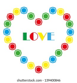 Heart of colorful vector symbols on  white background