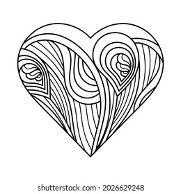 Heart. Coloring book page. Love composition in doodle style. Hand drawn Vector illustration.