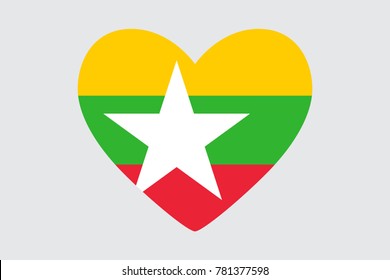 Heart in colors of the Myanmar flag, vector