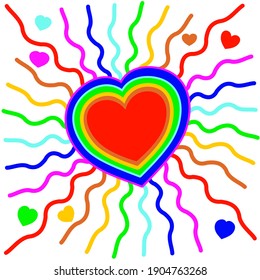 A heart in the colors of the rainbow. Vector illustration in the style of a child's drawing.