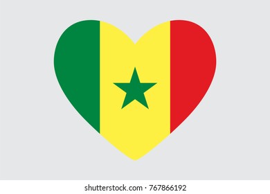 Heart in colors of the Senegal flag, vector