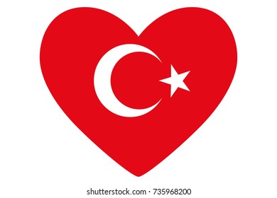 Heart in colors and symbols of the Turkish flag, vector