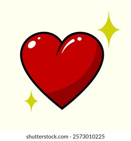 Heart in comic cartoon style with yellow stars isolated on white background. Vector illustration.