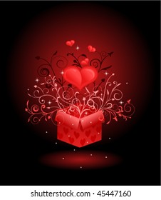 Heart coming out of gift box