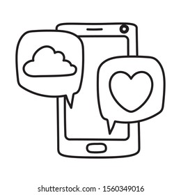 Heart communication bubble and smartphone design, Love passion romantic health wedding romance and decoration theme Vector illustration