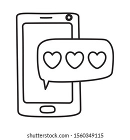 Heart communication bubble and smartphone design, Love passion romantic health wedding romance and decoration theme Vector illustration