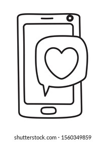 Heart communication bubble and smartphone design, Love passion romantic health wedding romance and decoration theme Vector illustration