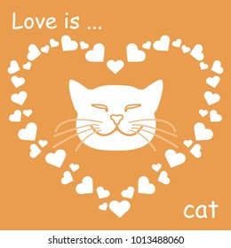 Heart composed of many hearts and cute cat. Design for banner, poster or print Valentine's Day.