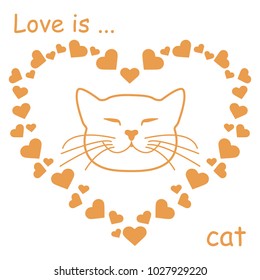 Heart composed of many hearts and cute cat. Design for banner, poster or print Valentine's Day.