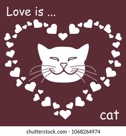 Heart composed of many hearts and cute cat. Design for banner, poster or print Valentine's Day.