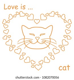 Heart composed of many hearts and cute cat. Design for banner, poster or print Valentine's Day.