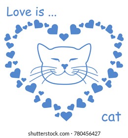 Heart composed of many hearts and cute cat. Design for banner, poster or print Valentine's Day.