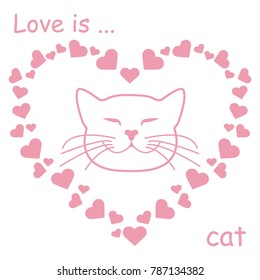 Heart composed of many hearts and cute cat. Design for banner, poster or print Valentine's Day.